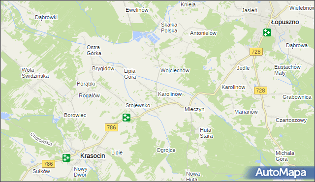 mapa Karolinów gmina Krasocin, Karolinów gmina Krasocin na mapie Targeo
