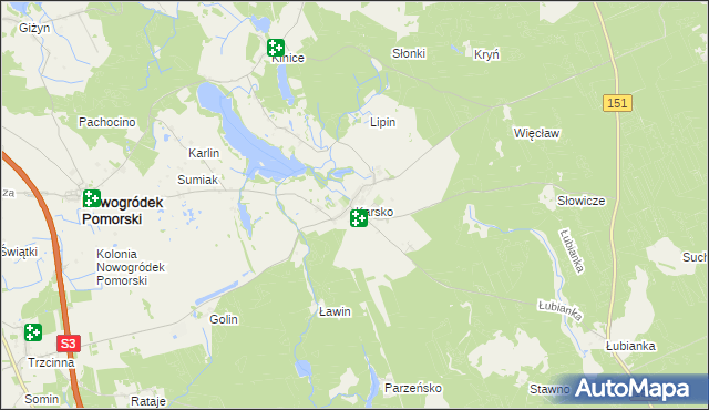 mapa Karsko gmina Nowogródek Pomorski, Karsko gmina Nowogródek Pomorski na mapie Targeo