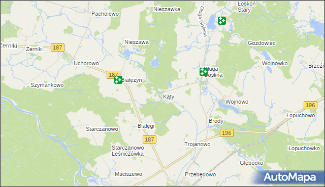 mapa Kąty gmina Murowana Goślina, Kąty gmina Murowana Goślina na mapie Targeo