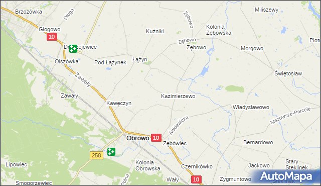 mapa Kazimierzewo gmina Obrowo, Kazimierzewo gmina Obrowo na mapie Targeo