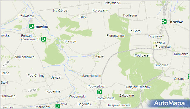 mapa Kępie gmina Kozłów, Kępie gmina Kozłów na mapie Targeo