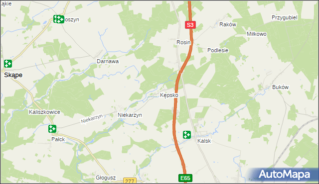 mapa Kępsko gmina Świebodzin, Kępsko gmina Świebodzin na mapie Targeo