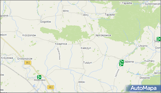 mapa Kiełczyn gmina Dzierżoniów, Kiełczyn gmina Dzierżoniów na mapie Targeo
