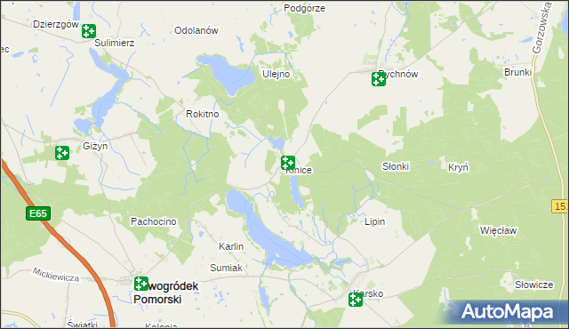 mapa Kinice gmina Nowogródek Pomorski, Kinice gmina Nowogródek Pomorski na mapie Targeo