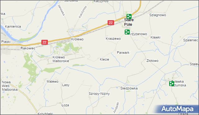 mapa Klecie gmina Stare Pole, Klecie gmina Stare Pole na mapie Targeo