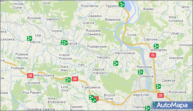 mapa Klęczany gmina Chełmiec, Klęczany gmina Chełmiec na mapie Targeo