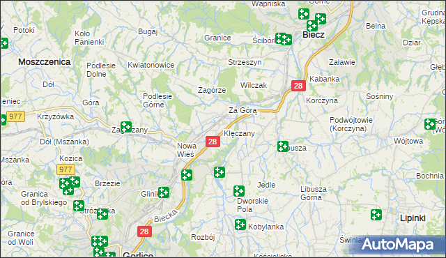 mapa Klęczany gmina Gorlice, Klęczany gmina Gorlice na mapie Targeo