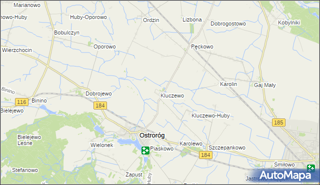 mapa Kluczewo gmina Ostroróg, Kluczewo gmina Ostroróg na mapie Targeo