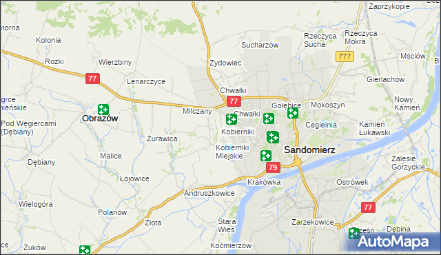 mapa Kobierniki gmina Samborzec, Kobierniki gmina Samborzec na mapie Targeo
