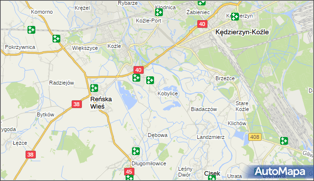 mapa Kobylice gmina Cisek, Kobylice gmina Cisek na mapie Targeo