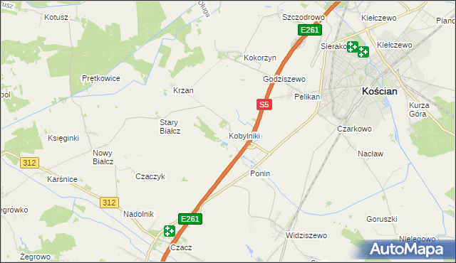 mapa Kobylniki gmina Kościan, Kobylniki gmina Kościan na mapie Targeo