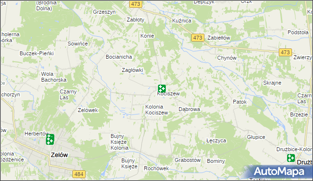 mapa Kociszew gmina Zelów, Kociszew gmina Zelów na mapie Targeo