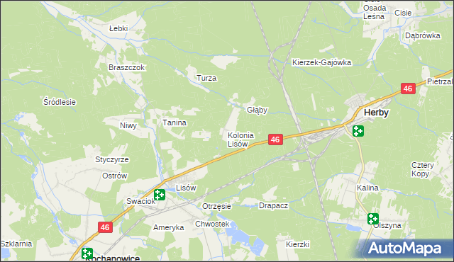 mapa Kolonia Lisów gmina Herby, Kolonia Lisów gmina Herby na mapie Targeo