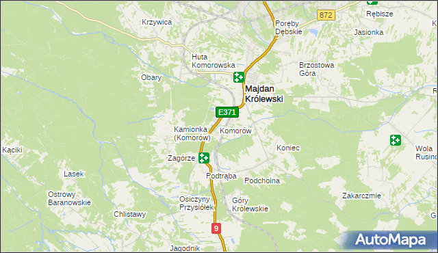 mapa Komorów gmina Majdan Królewski, Komorów gmina Majdan Królewski na mapie Targeo