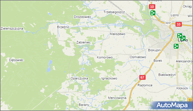 mapa Komorowo gmina Lipno, Komorowo gmina Lipno na mapie Targeo