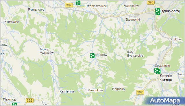 mapa Konradów gmina Lądek-Zdrój, Konradów gmina Lądek-Zdrój na mapie Targeo