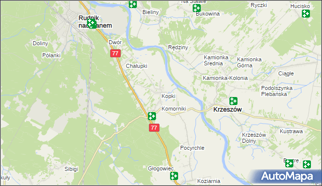 mapa Kopki gmina Rudnik nad Sanem, Kopki gmina Rudnik nad Sanem na mapie Targeo