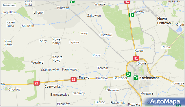 mapa Kopy gmina Krośniewice, Kopy gmina Krośniewice na mapie Targeo