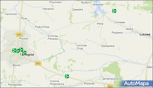 mapa Korchów Drugi, Korchów Drugi na mapie Targeo