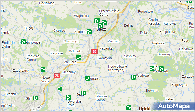 mapa Korczyna gmina Biecz, Korczyna gmina Biecz na mapie Targeo