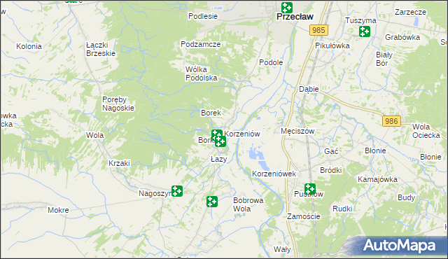 mapa Korzeniów gmina Żyraków, Korzeniów gmina Żyraków na mapie Targeo