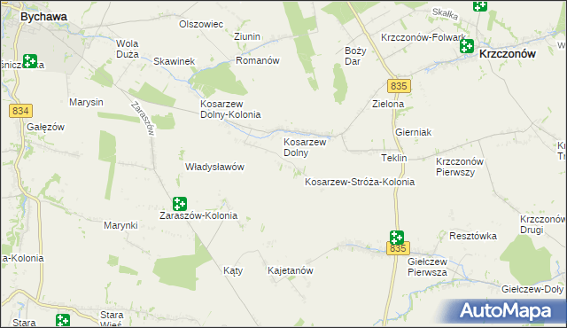 mapa Kosarzew-Stróża, Kosarzew-Stróża na mapie Targeo