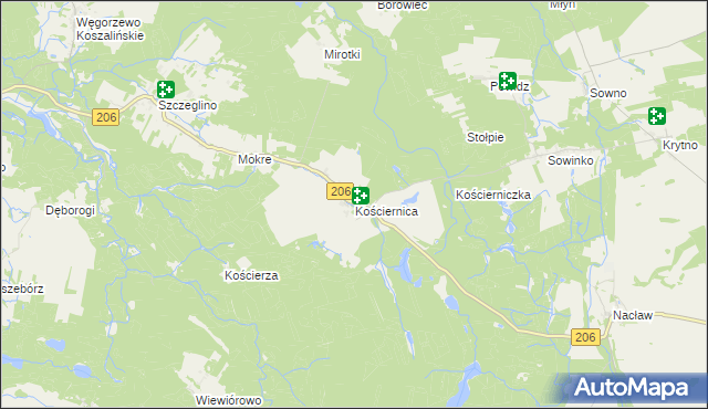 mapa Kościernica gmina Polanów, Kościernica gmina Polanów na mapie Targeo