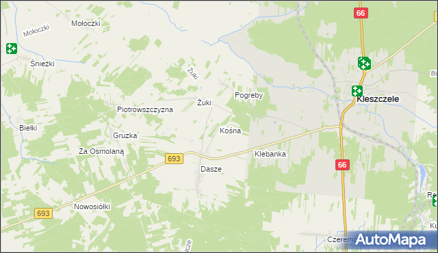 mapa Kośna, Kośna na mapie Targeo