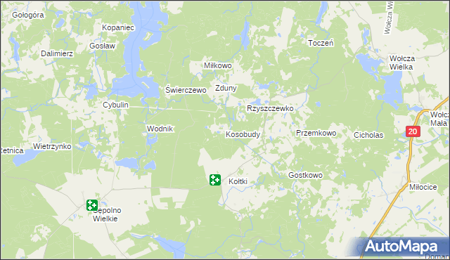 mapa Kosobudy gmina Biały Bór, Kosobudy gmina Biały Bór na mapie Targeo