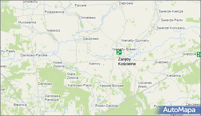 mapa Kosuty gmina Zaręby Kościelne, Kosuty gmina Zaręby Kościelne na mapie Targeo