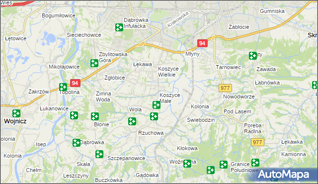 mapa Koszyce Małe, Koszyce Małe na mapie Targeo