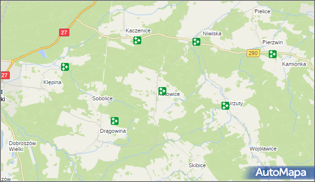 mapa Kotowice gmina Nowogród Bobrzański, Kotowice gmina Nowogród Bobrzański na mapie Targeo
