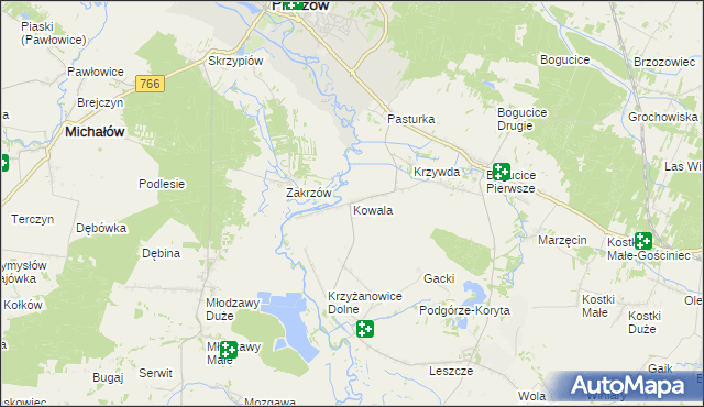 mapa Kowala gmina Pińczów, Kowala gmina Pińczów na mapie Targeo