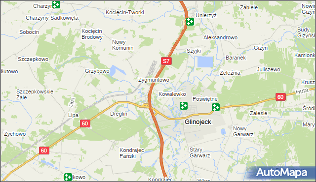 mapa Kowalewko gmina Glinojeck, Kowalewko gmina Glinojeck na mapie Targeo