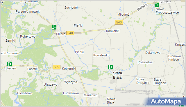 mapa Kowalewko gmina Stara Biała, Kowalewko gmina Stara Biała na mapie Targeo