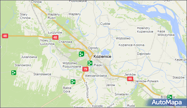 mapa Kozienice, Kozienice na mapie Targeo