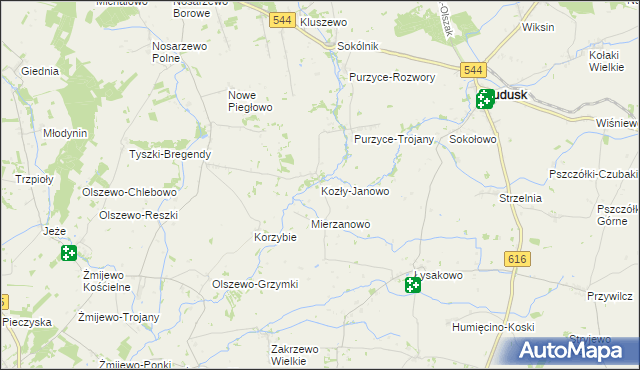 mapa Kozły-Janowo, Kozły-Janowo na mapie Targeo