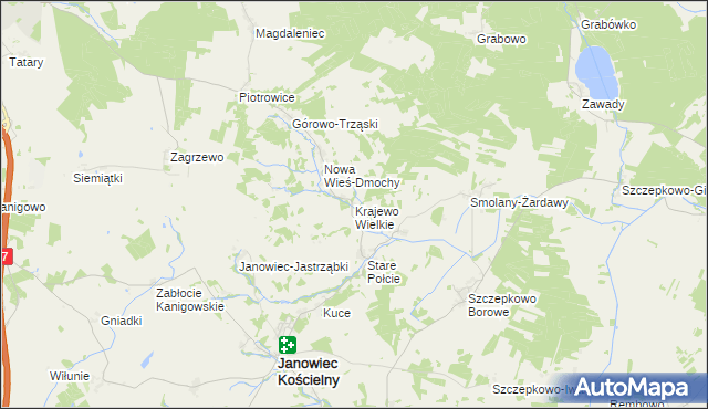 mapa Krajewo Wielkie gmina Janowiec Kościelny, Krajewo Wielkie gmina Janowiec Kościelny na mapie Targeo