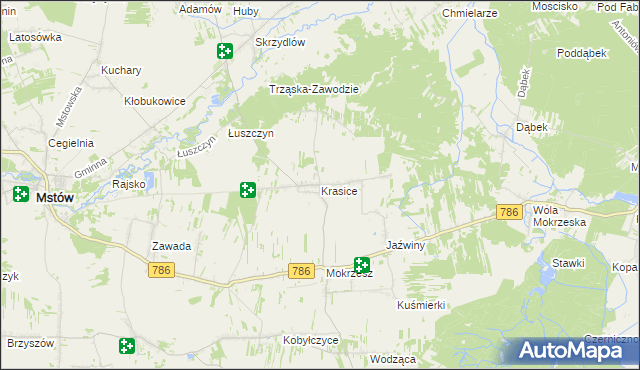 mapa Krasice gmina Mstów, Krasice gmina Mstów na mapie Targeo