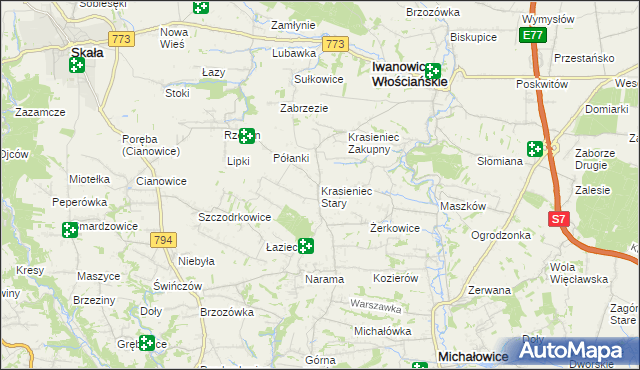 mapa Krasieniec Stary, Krasieniec Stary na mapie Targeo