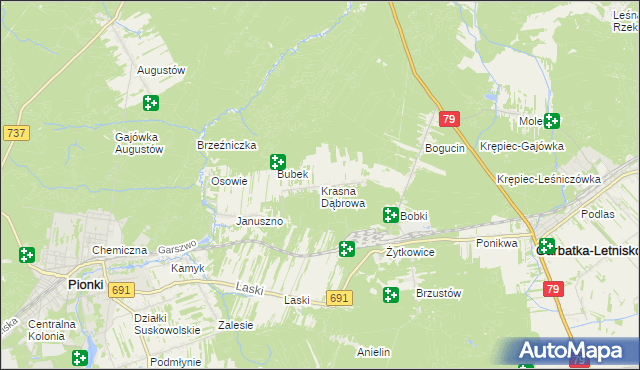 mapa Krasna Dąbrowa, Krasna Dąbrowa na mapie Targeo