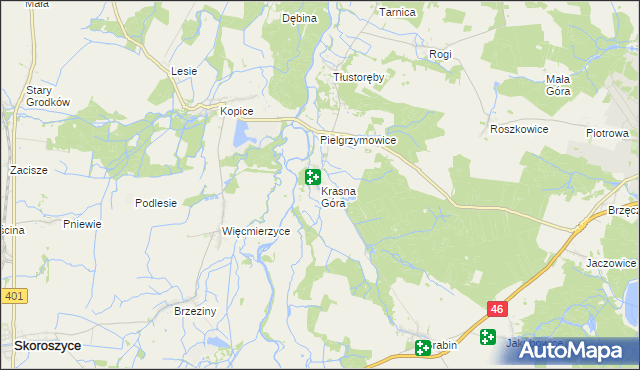mapa Krasna Góra gmina Niemodlin, Krasna Góra gmina Niemodlin na mapie Targeo