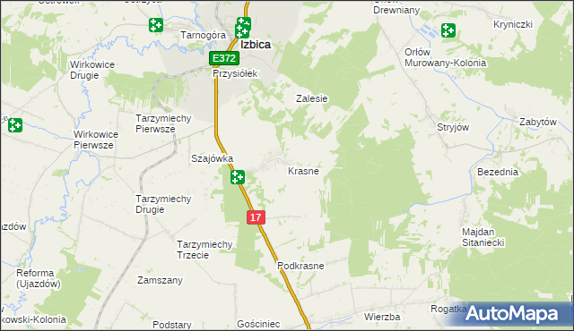 mapa Krasne gmina Stary Zamość, Krasne gmina Stary Zamość na mapie Targeo
