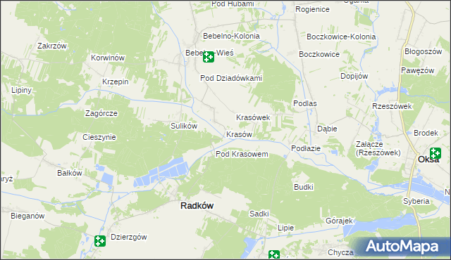 mapa Krasów gmina Radków, Krasów gmina Radków na mapie Targeo