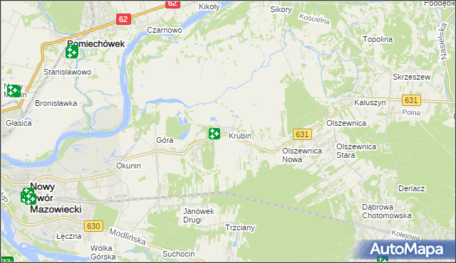 mapa Krubin gmina Wieliszew, Krubin gmina Wieliszew na mapie Targeo