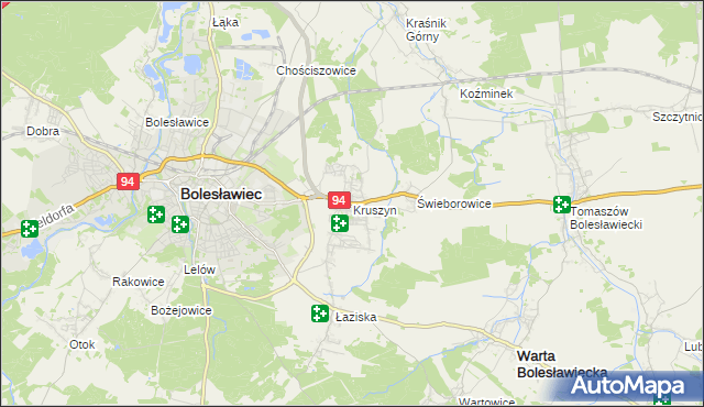 mapa Kruszyn gmina Bolesławiec, Kruszyn gmina Bolesławiec na mapie Targeo