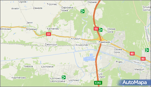 mapa Kruszyniec gmina Sicienko, Kruszyniec gmina Sicienko na mapie Targeo