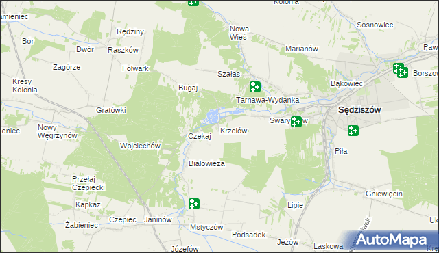 mapa Krzelów gmina Sędziszów, Krzelów gmina Sędziszów na mapie Targeo