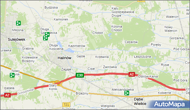 mapa Krzewina gmina Halinów, Krzewina gmina Halinów na mapie Targeo