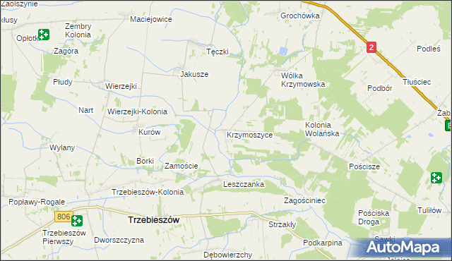 mapa Krzymoszyce, Krzymoszyce na mapie Targeo
